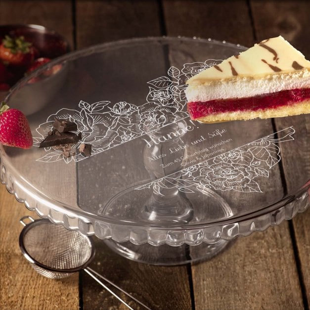 Kuchenplatte aus Glas mit Gravur für sie zum Geburtstag