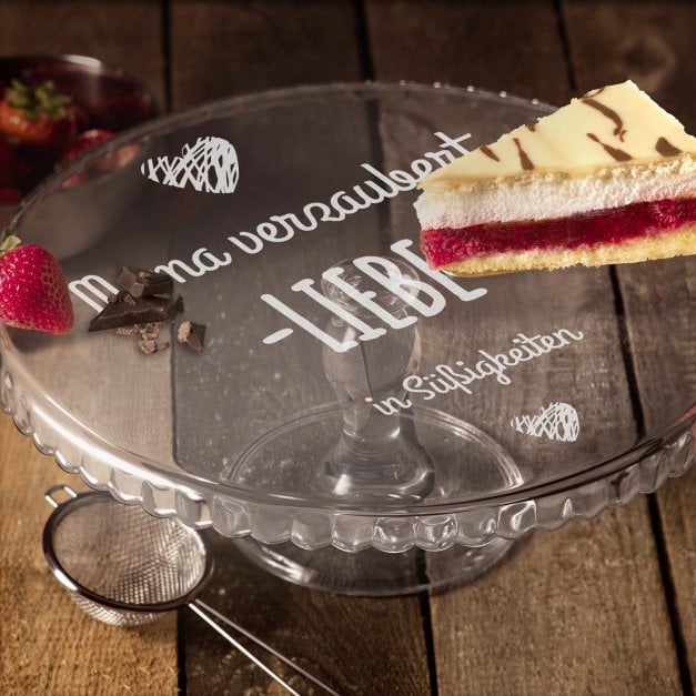Kuchenplatte aus Glas mit Gravur für eine Mutter