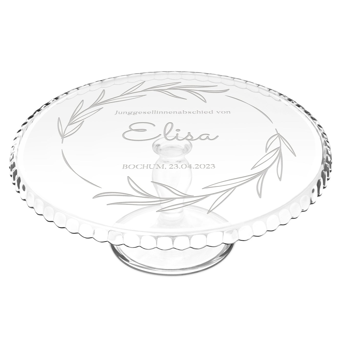 Kuchenplatte aus Glas mit Gravur für sie zum Junggesellinnenabschied