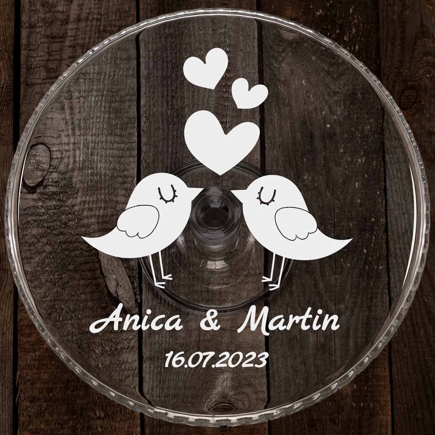  Servierplatte aus Glas für Torten für ein Brautpaar zur Hochzeit