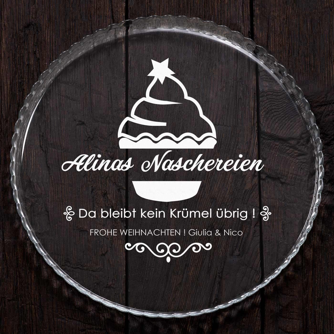Glas Servierplatte mit Gravur für Torten und Kuchen für sie zu Weihnachten
