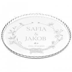 Glas Servierplatte mit Gravur für Torten und Kuchen für ein Ehepaar zum Hochzeitstag