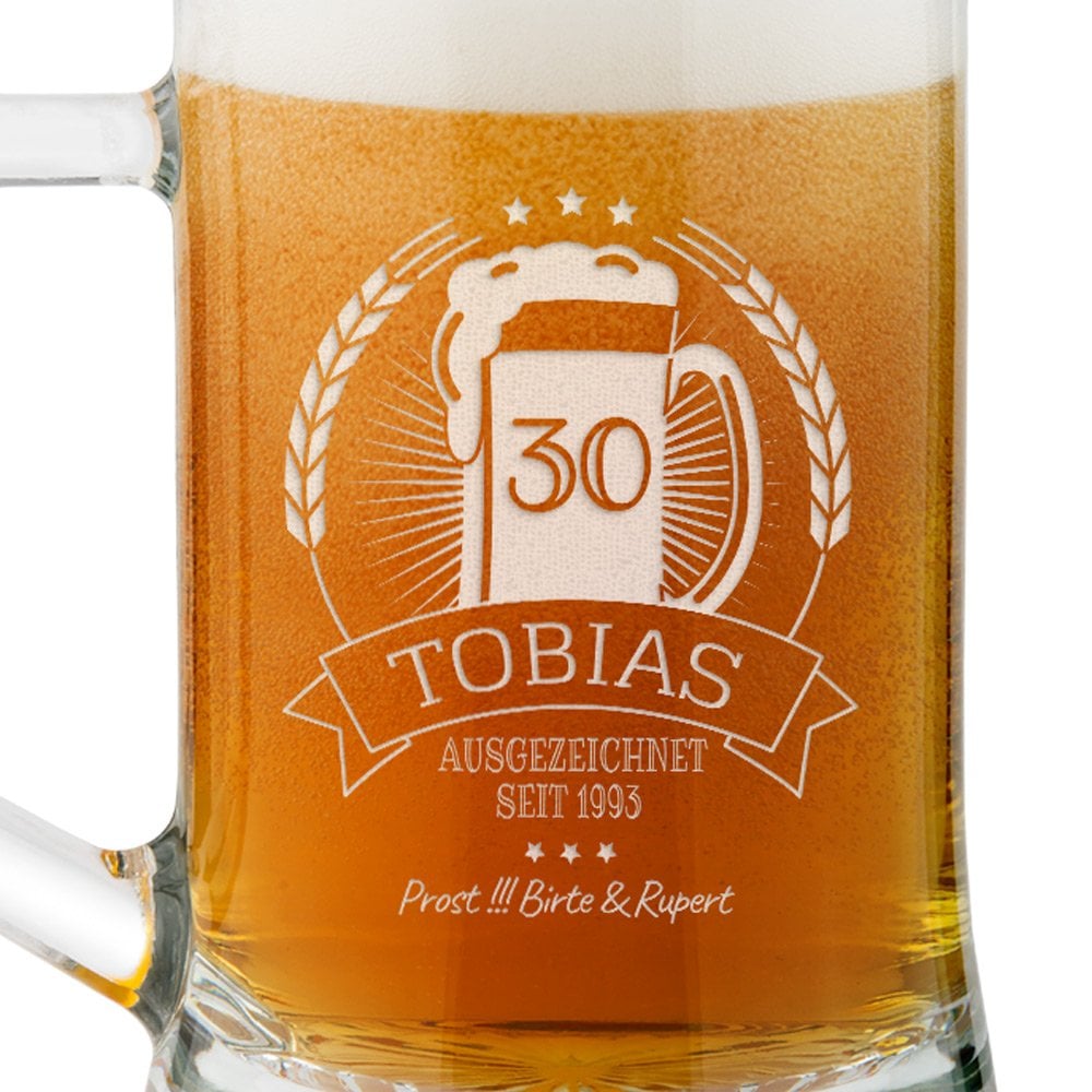 Bierkrug aus Glas mit Gravur für ihn zum Geburtstag