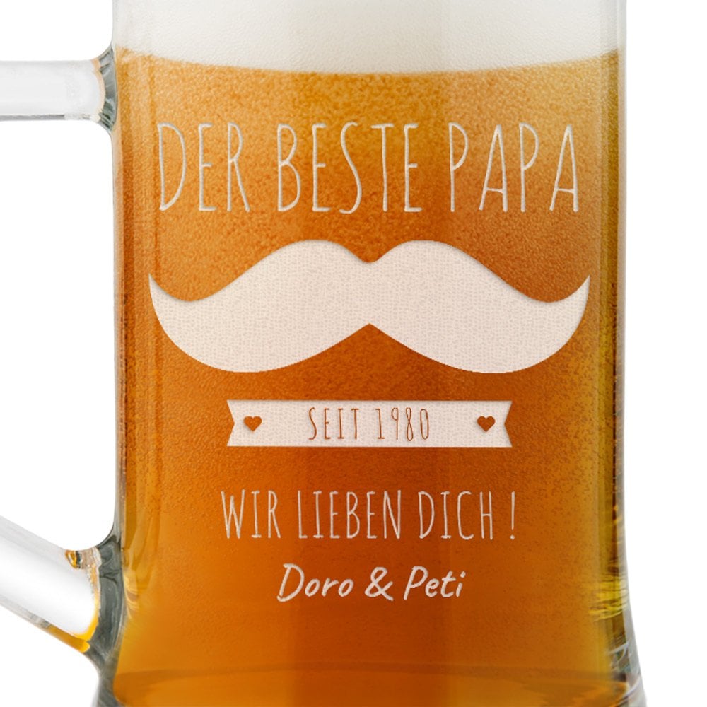 Bierkrug aus Glas mit Gravur für Ihren Papa