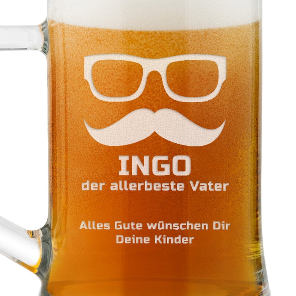 Bierkrug aus Glas mit Gravur für Ihren Vater