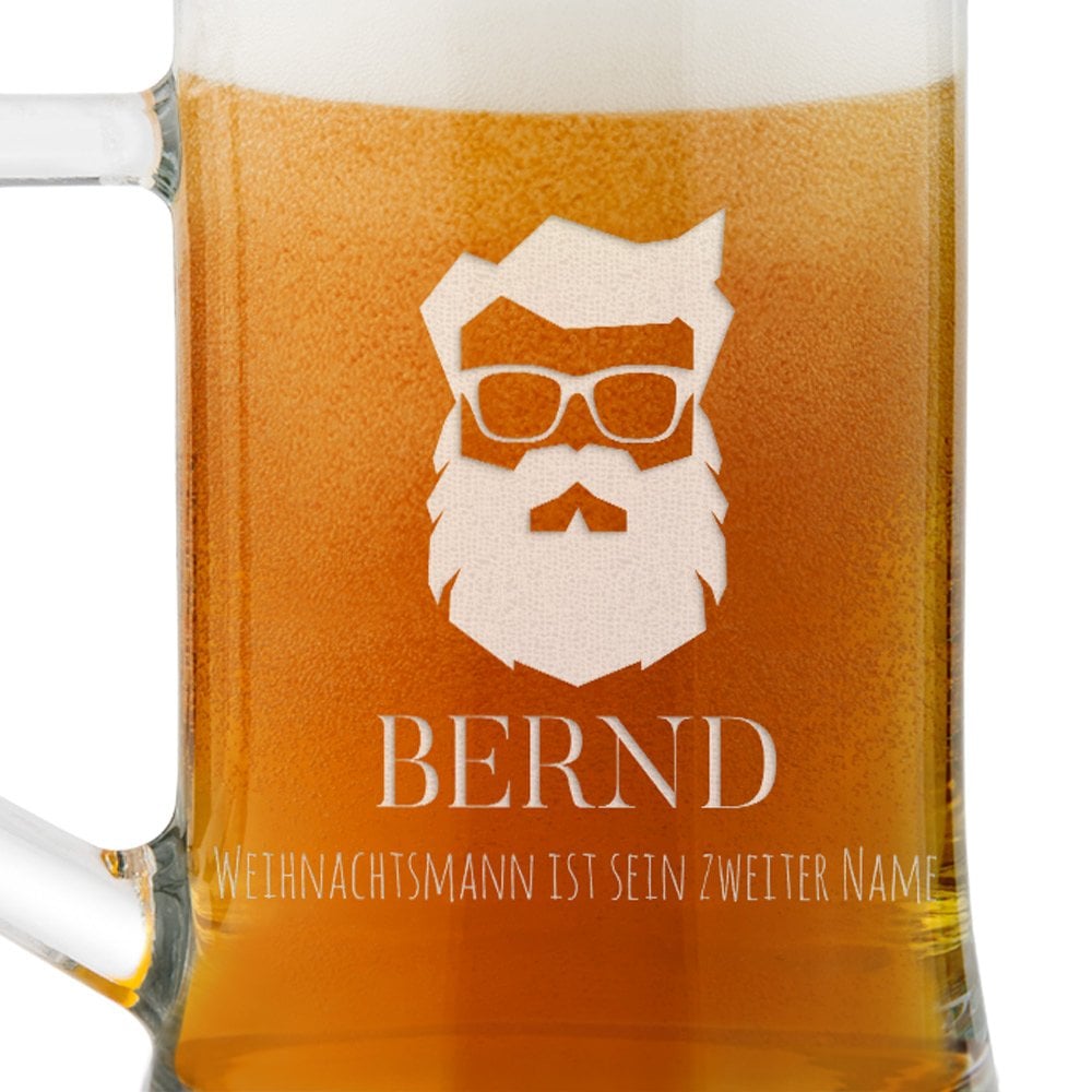 Bierkrug aus Glas mit Gravur für ihn zum Nikolaustag, zu Weihnachten