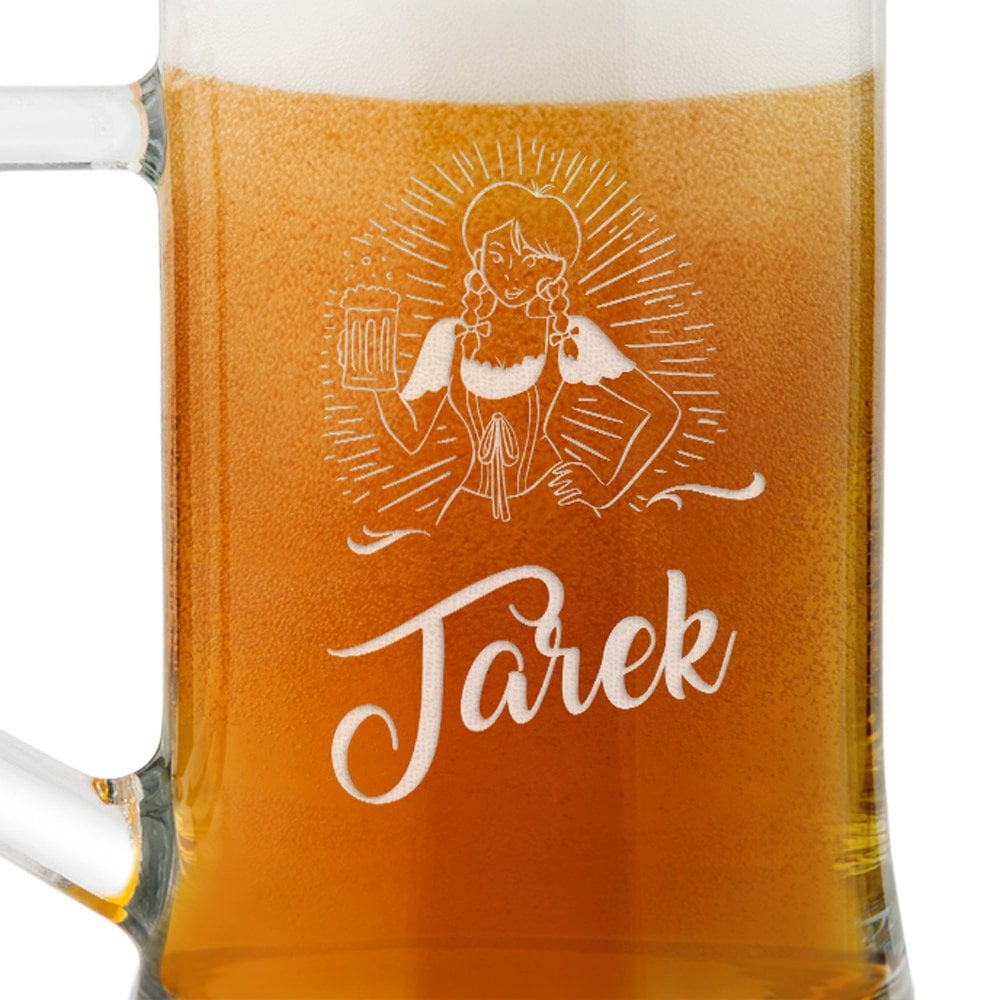 Bierkrug aus Glas mit Gravur für einen Biergenießer