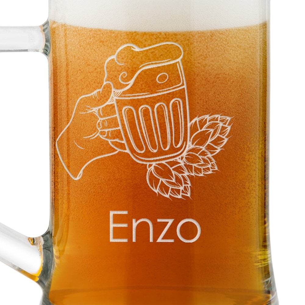 Bierkrug aus Glas mit Gravur für ihn zum Jubiläum