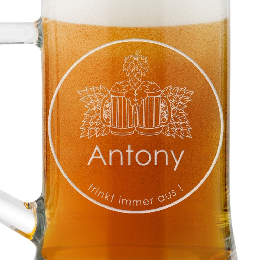 Bierkrug aus Glas mit Gravur für ihn einen Biertrinker