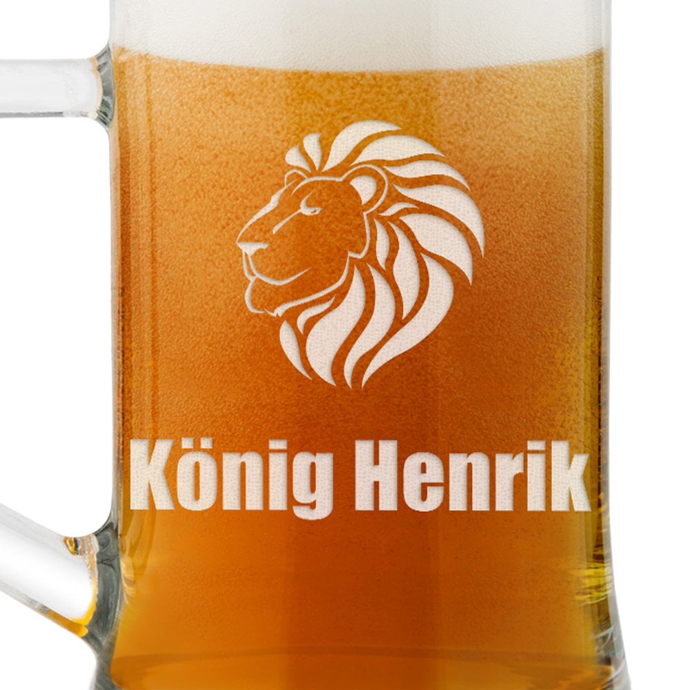Bierkrug aus Glas mit eingravierter Initiale für Ihren Chef