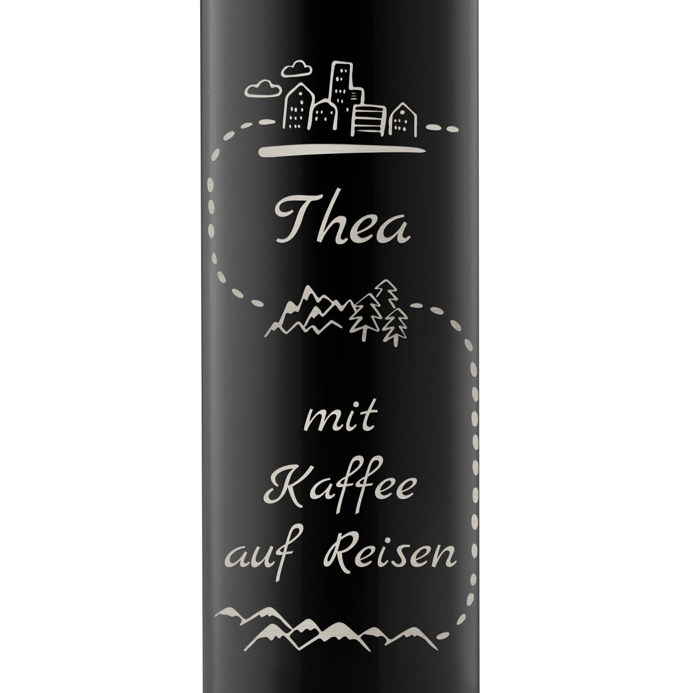 Auslaufsichere Thermosflasche mit Gravur Schwarz 400 ml für eine Kaffeegenießerin