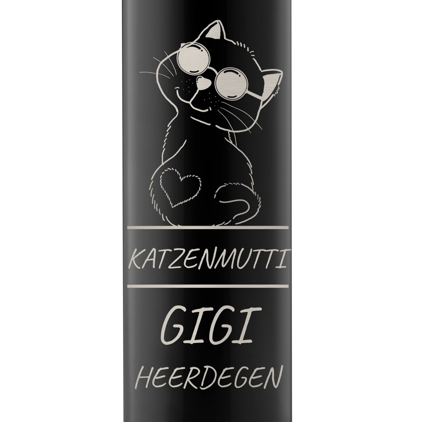 Auslaufsichere Thermosflasche mit Gravur Schwarz 400 ml für eine Katzenlady