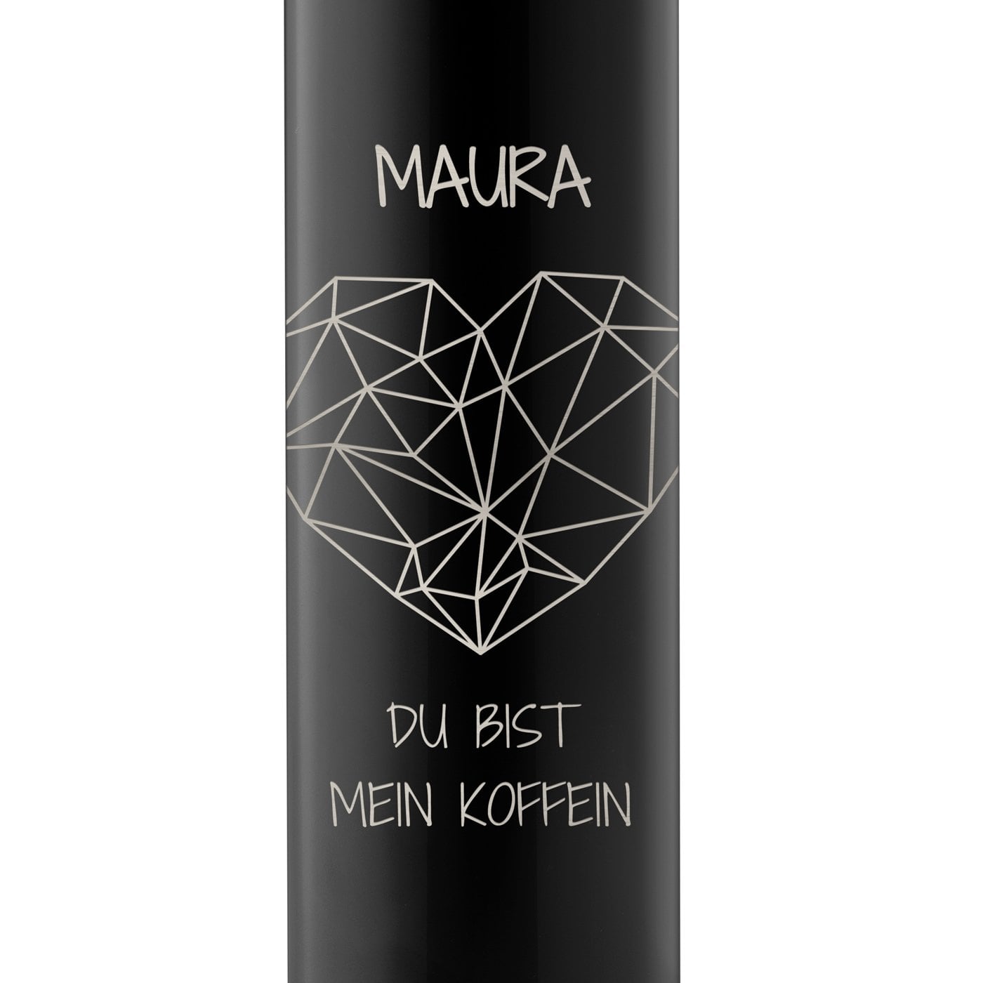 Auslaufsichere Thermosflasche mit Gravur Schwarz 400 ml für eine Kaffeetrinkerin nicht nur zum Valentinstag