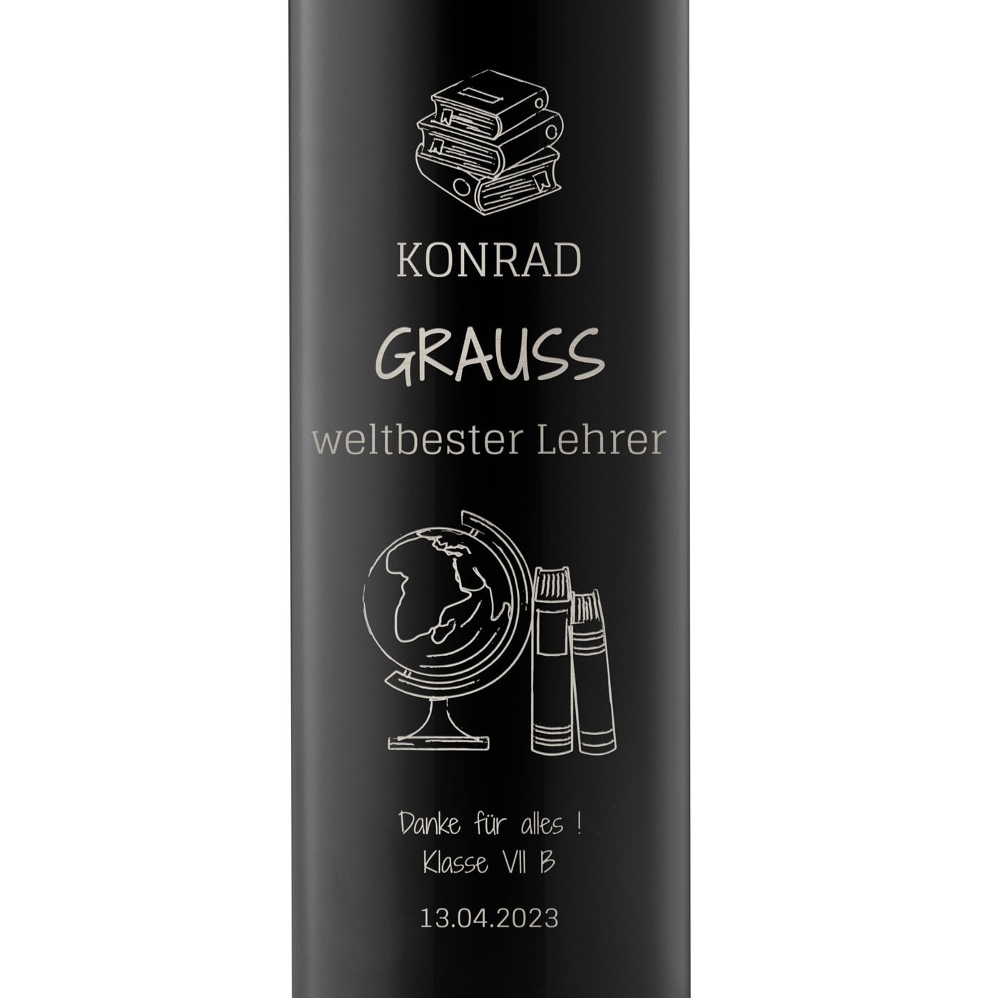 Auslaufsichere Thermosflasche mit Gravur Schwarz 400 ml für einen Lehrer, Klassenlehrer