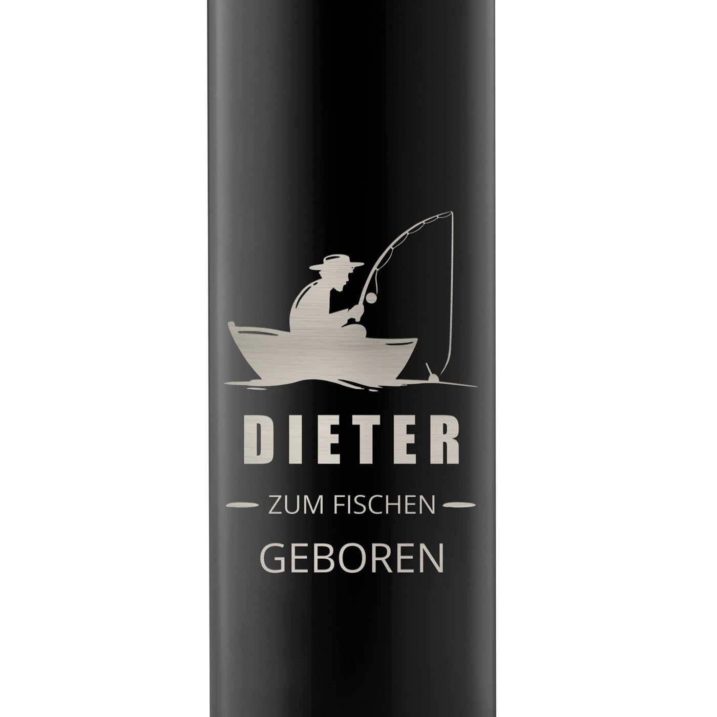 Auslaufsichere Thermosflasche mit Gravur Schwarz 400 ml für einen Angler, Fischer