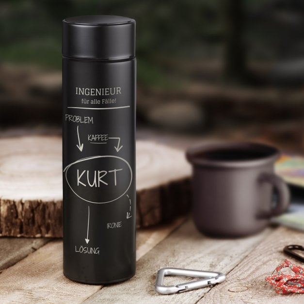 Auslaufsichere Thermosflasche mit Gravur Schwarz 400 ml für einen Ingenieur