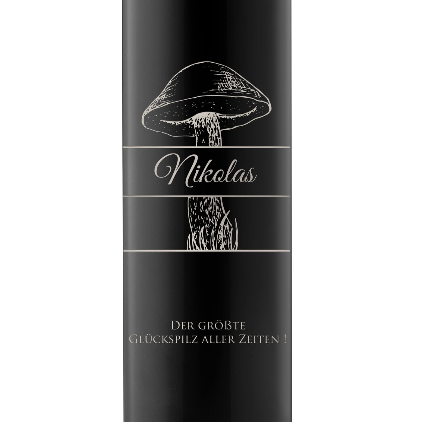 Auslaufsichere Thermosflasche mit Gravur Schwarz 400 ml für einen Pilzsammler