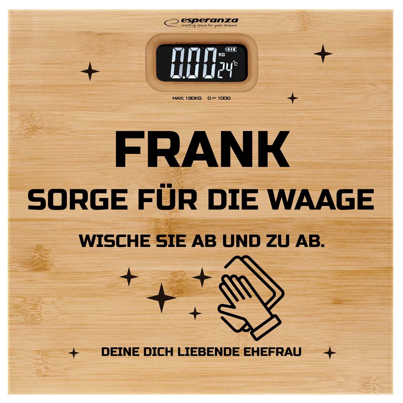 Digitale Personenwaage aus Bambus mit Aufdruck für Ihren Ehemann, Partner zum Geburtstag
