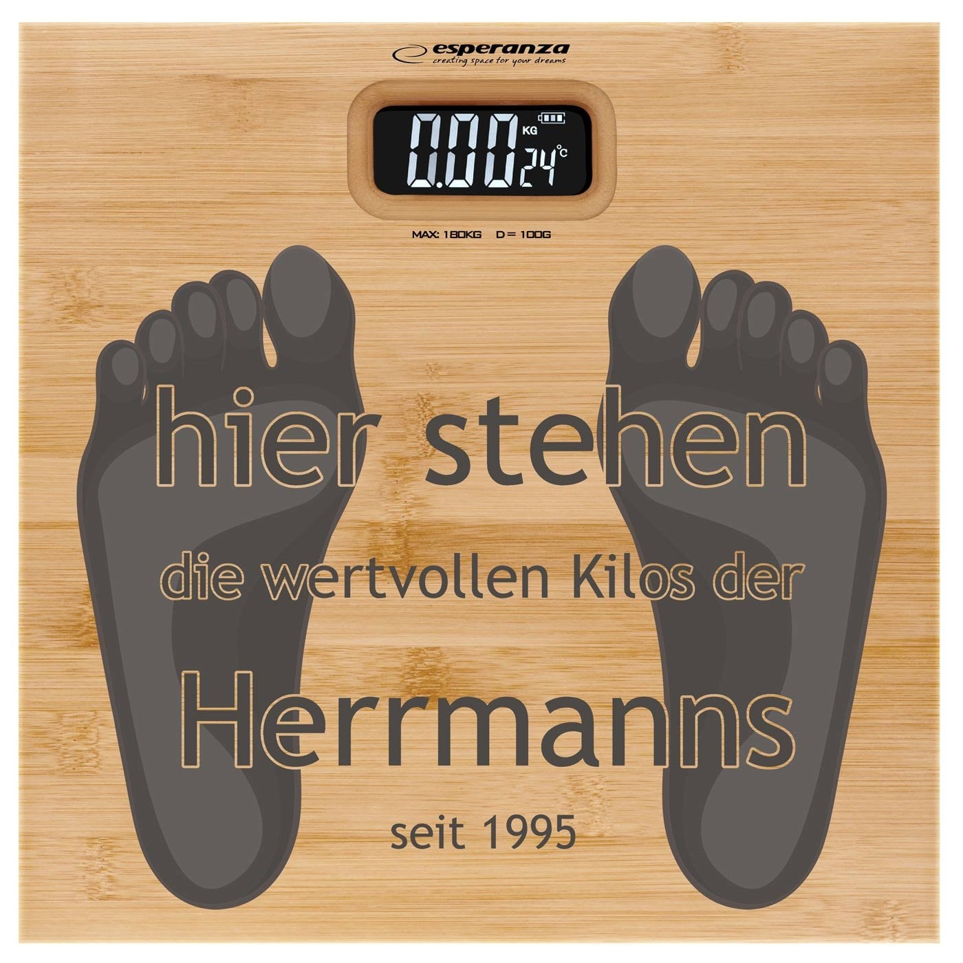 Digitale Personenwaage aus Bambus mit Aufdruck für ein Paar zum Geburtstag