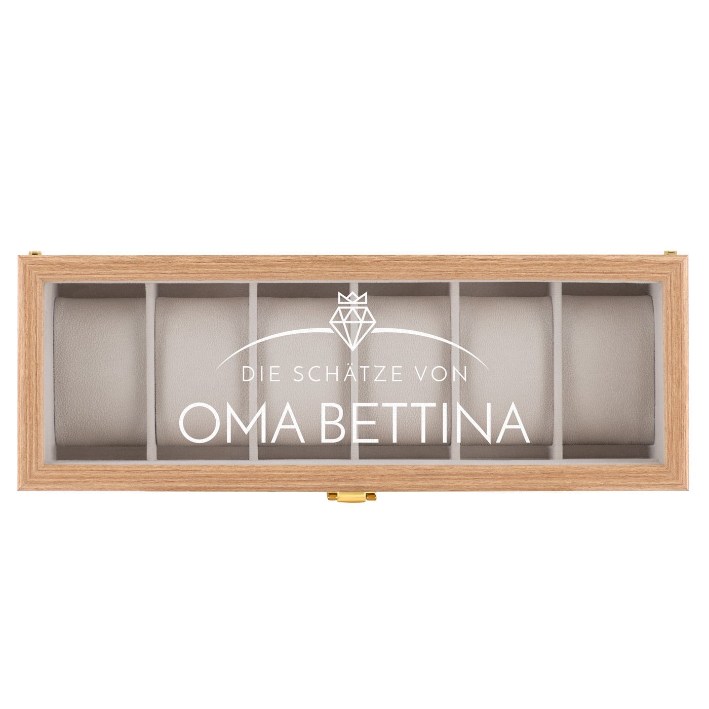 Uhrenbox aus Holz für 6 Uhren mit Gravur für Ihre Oma