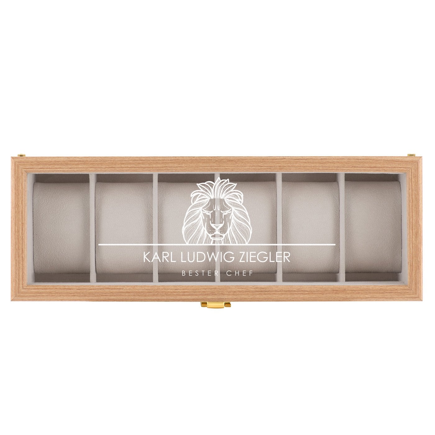 Uhrenbox aus Holz für 6 Uhren mit Gravur für Ihren Chef