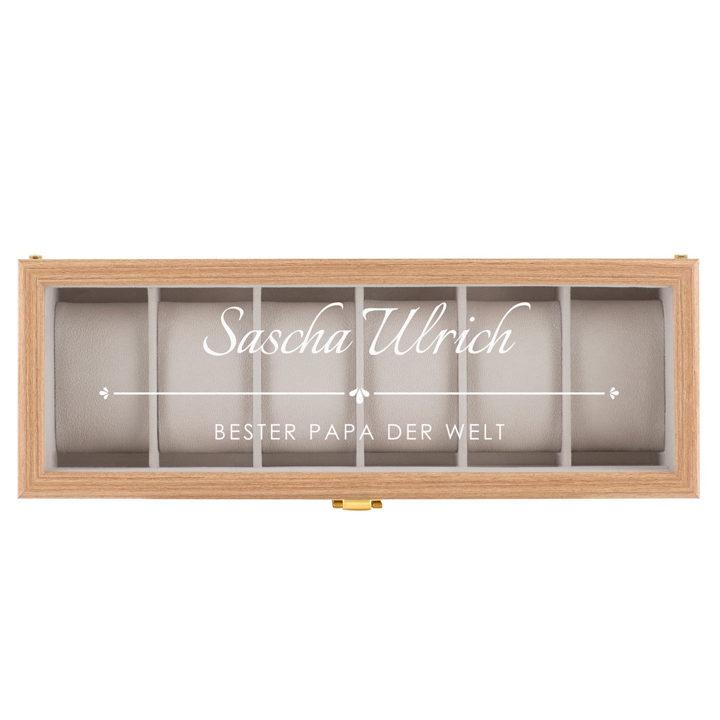 Uhrenbox aus Holz für 6 Uhren mit Gravur für Ihren Papa