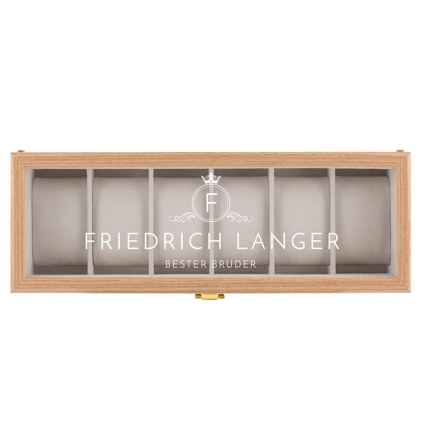 Uhrenbox aus Holz für 6 Uhren mit Gravur für Ihren Bruder