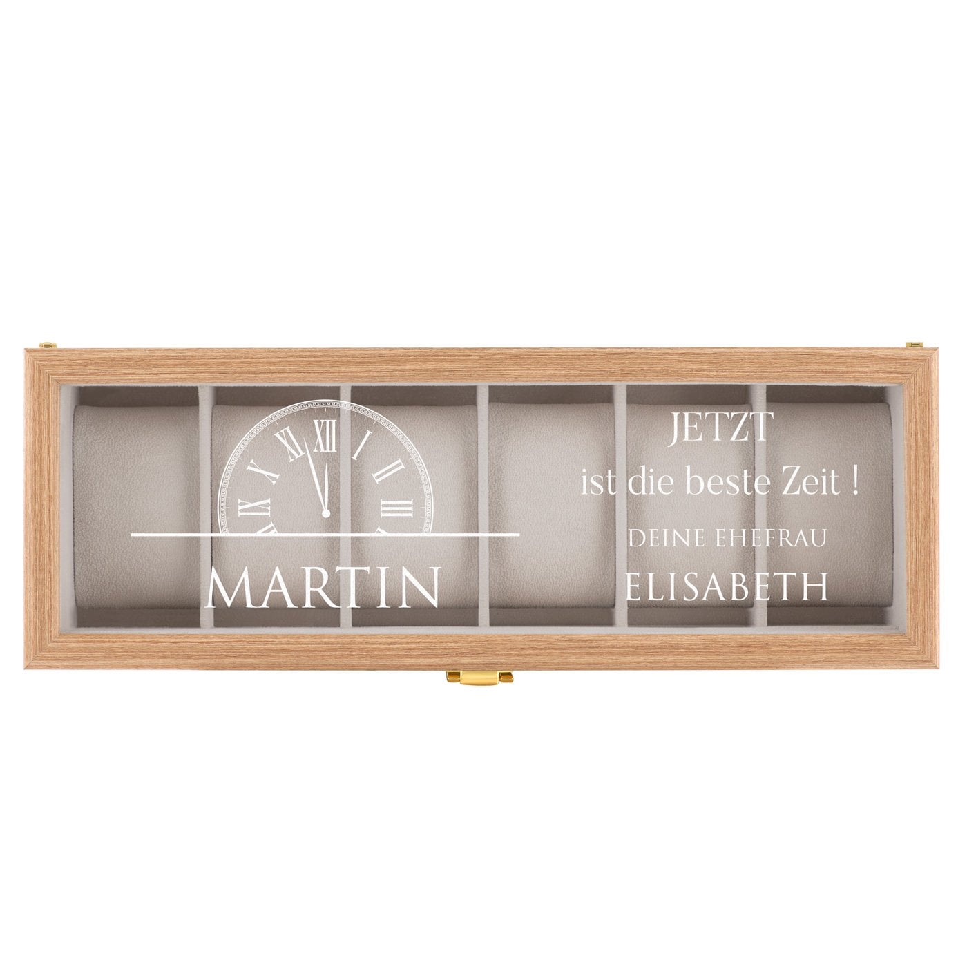 Uhrenbox aus Holz für 6 Uhren mit Gravur für Ihren Ehemann