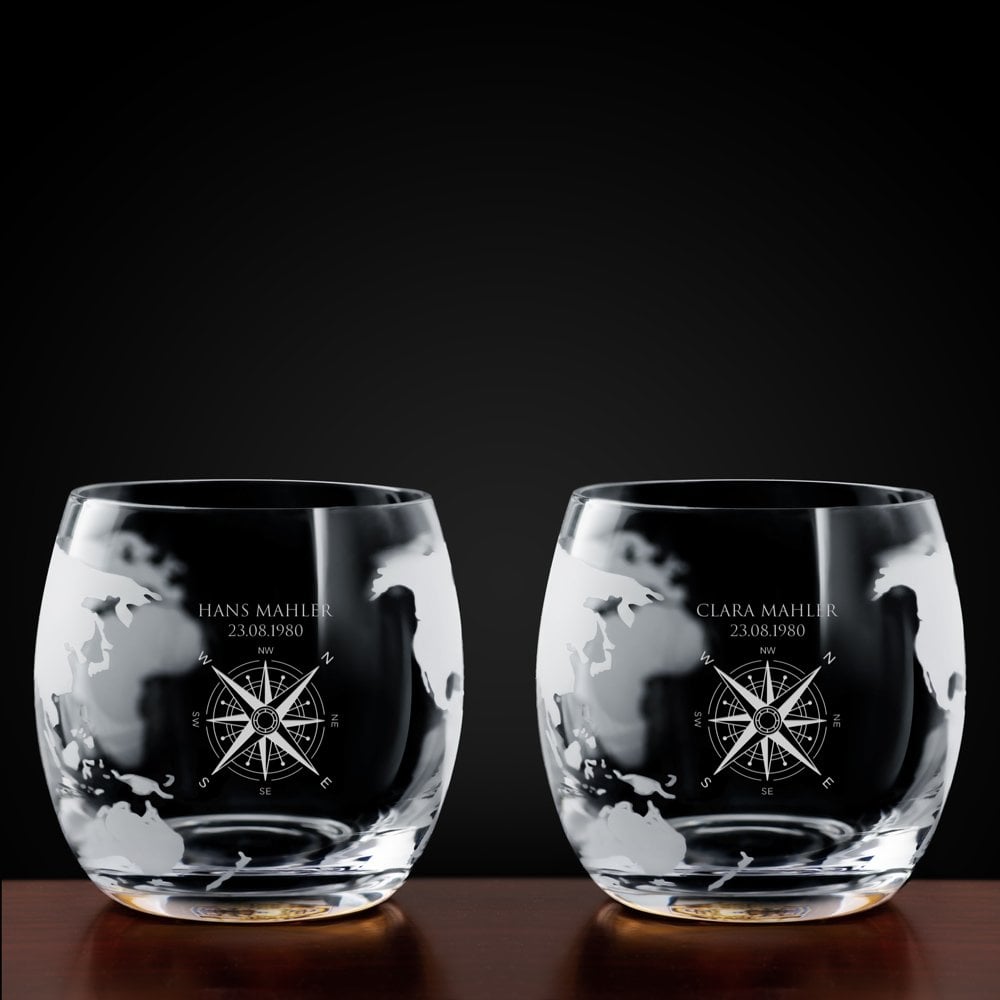 Whisky Karaffe in Globusform mit Schiff mit 2 Gläsern für Weltenbummler