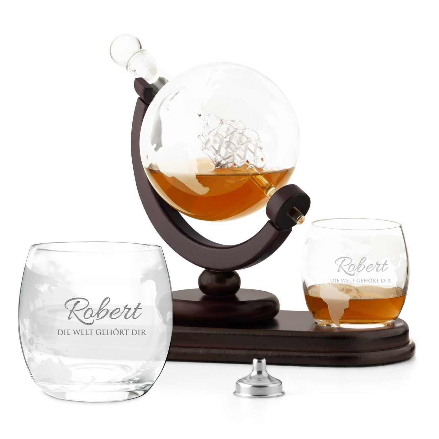 Whisky Karaffe in Globusform mit Schiff mit 2 Gläsern für ihn zum 18. Geburtstag, zur Beförderung