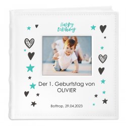 Einsteck Fotoalbum mit Sichtfenster und Aufdruck für einen Jungen zum 1. Geburtstag