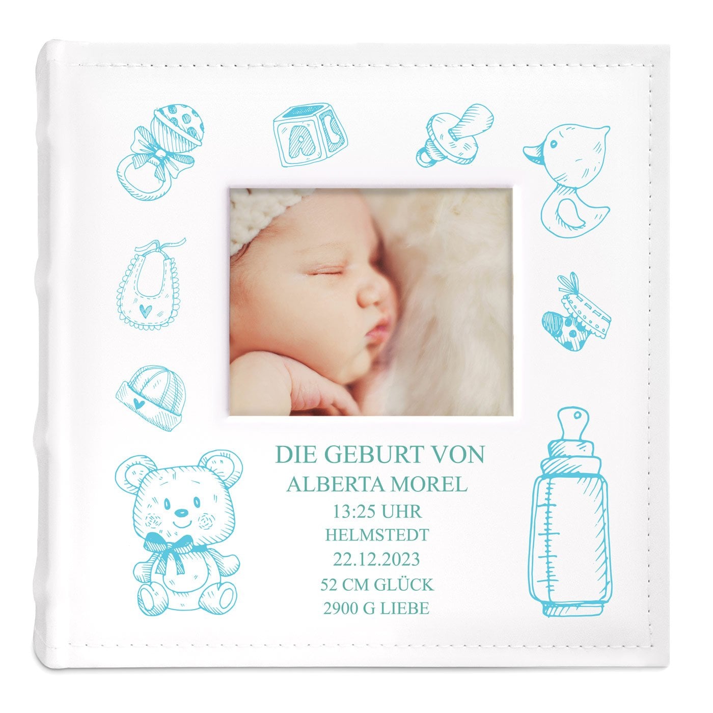 Einsteck Fotoalbum mit Sichtfenster und Aufdruck für ein Mädchen, Baby zur Geburt