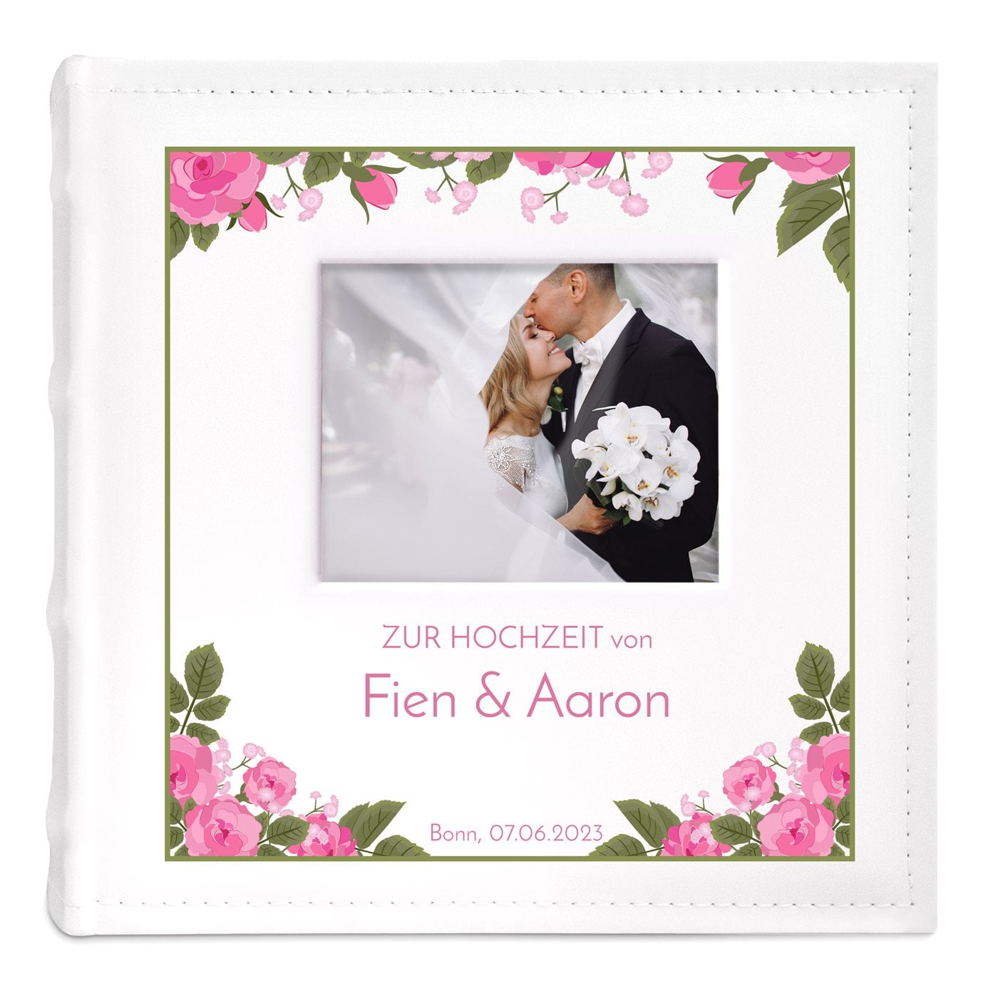 Einsteck Fotoalbum mit Sichtfenster und Aufdruck für ein Paar zur Hochzeit