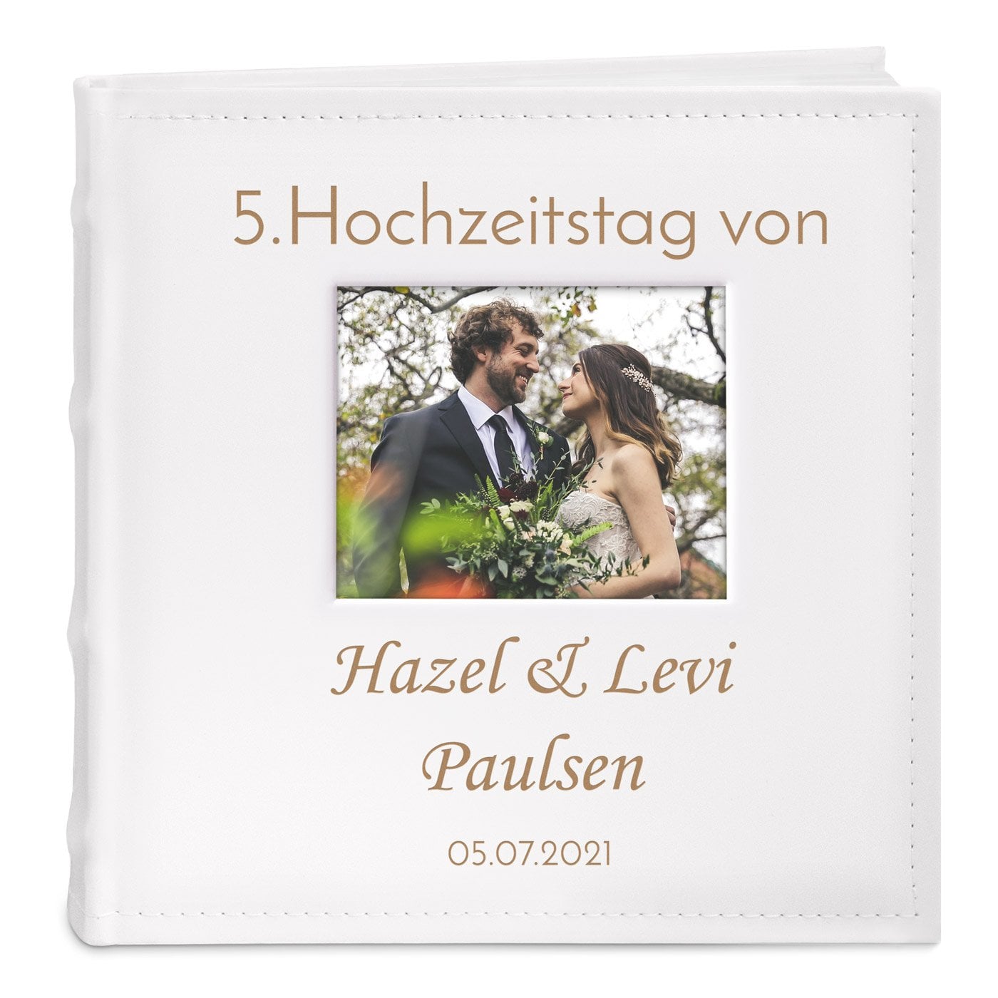 Einsteckalbum mit Aufdruck und Sichtfenster für ein Paar zum 5. Hochzeitsjubiläum