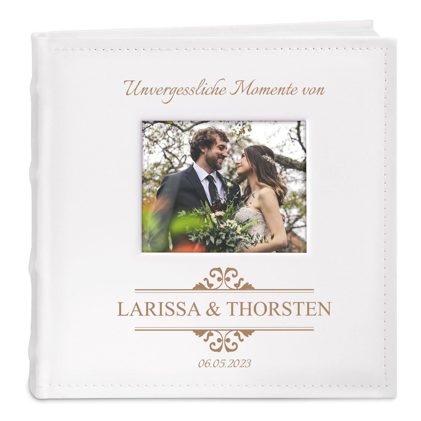 Einsteckalbum mit Aufdruck und Sichtfenster für ein Paar zur Hochzeit, zum Hochzeitsjubiläum
