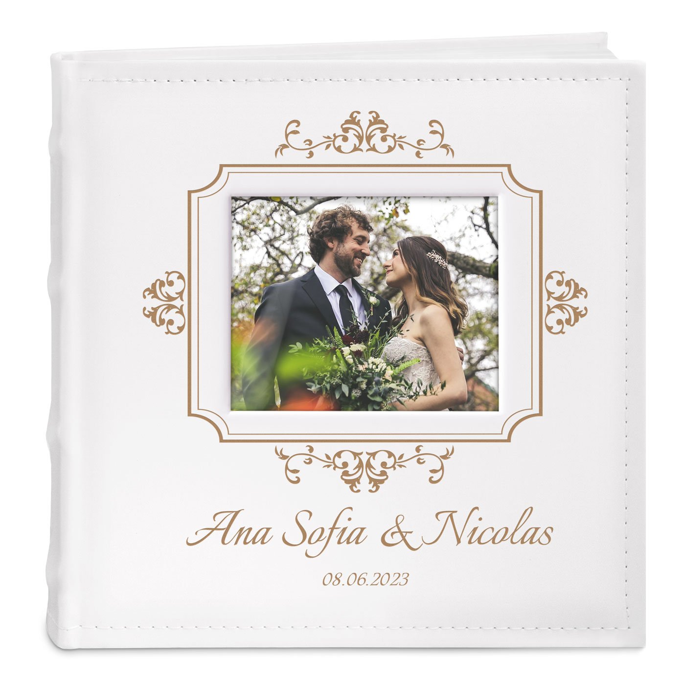 Einsteckalbum mit Aufdruck und Sichtfenster für ein Paar zur Trauung, zum Hochzeitstag