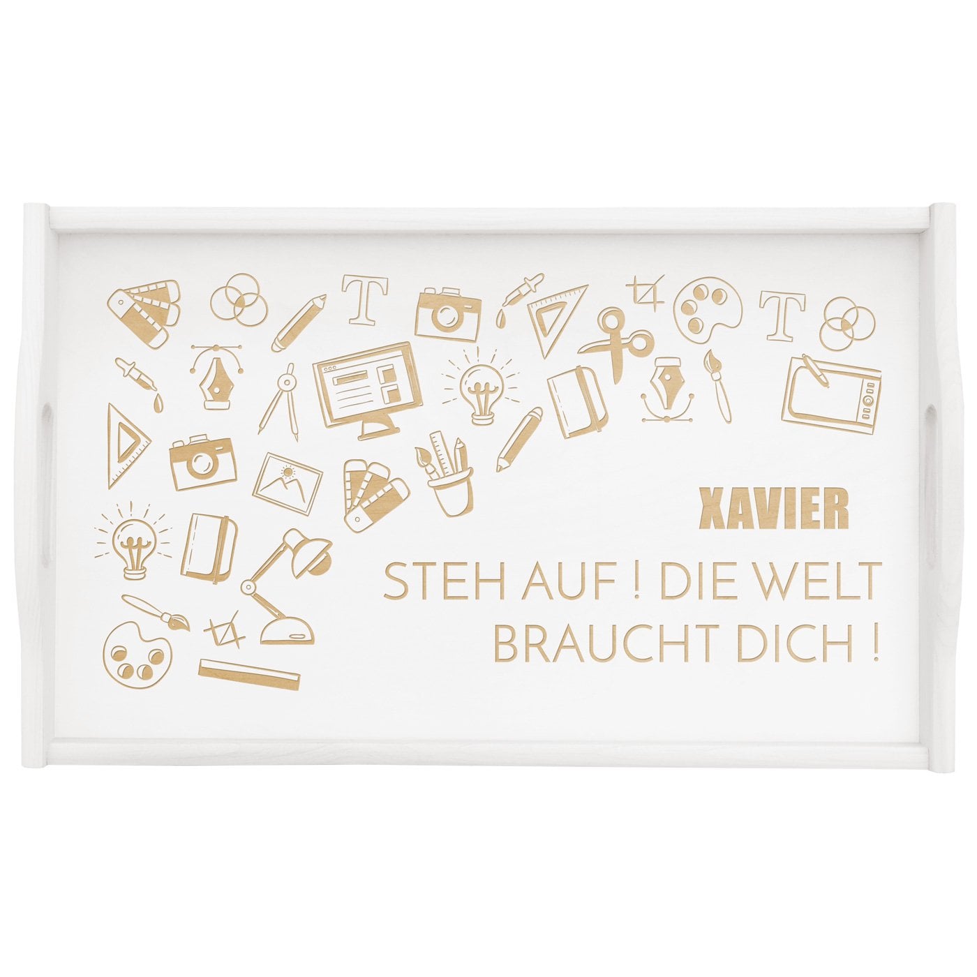 Klappbares Frühstückstablett aus Kiefernholz mit Gravur Weiß für Ihren Lehrer zum Ehrentag