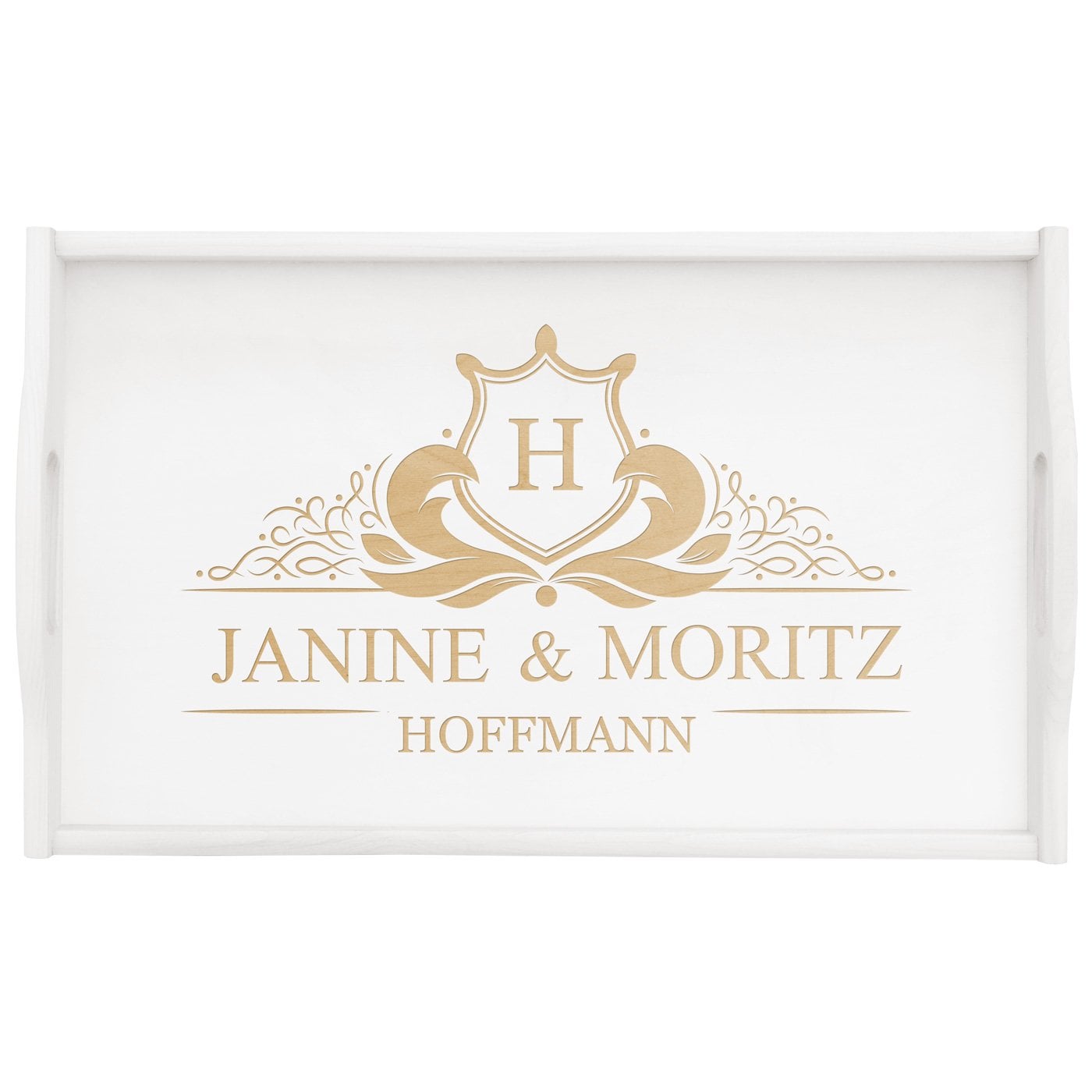 Klappbares Frühstückstablett aus Kiefernholz mit Gravur Weiß für ein Paar zur Hochzeit zum Hochzeitstag