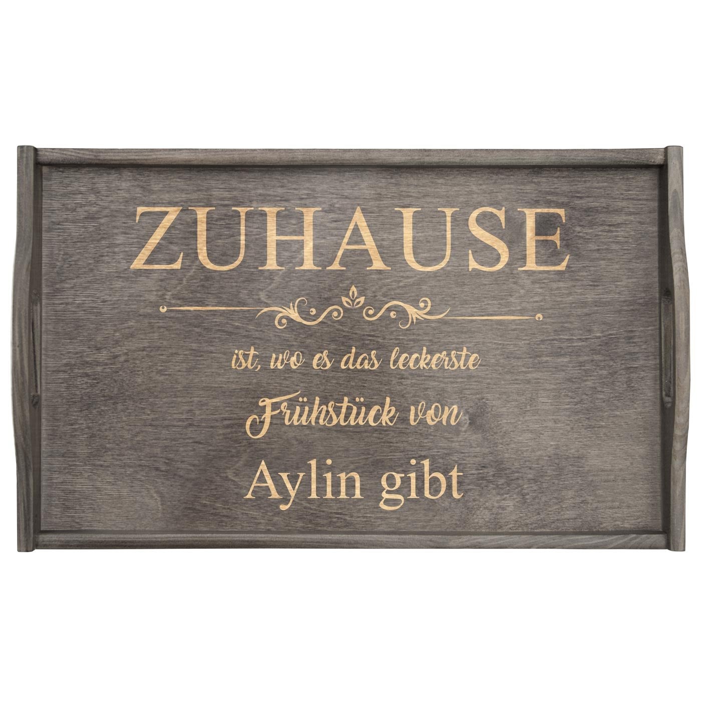 Klappbarer Tablettisch aus Kiefernholz mit Gravur Grau für sie zur Wohnungseinweihung