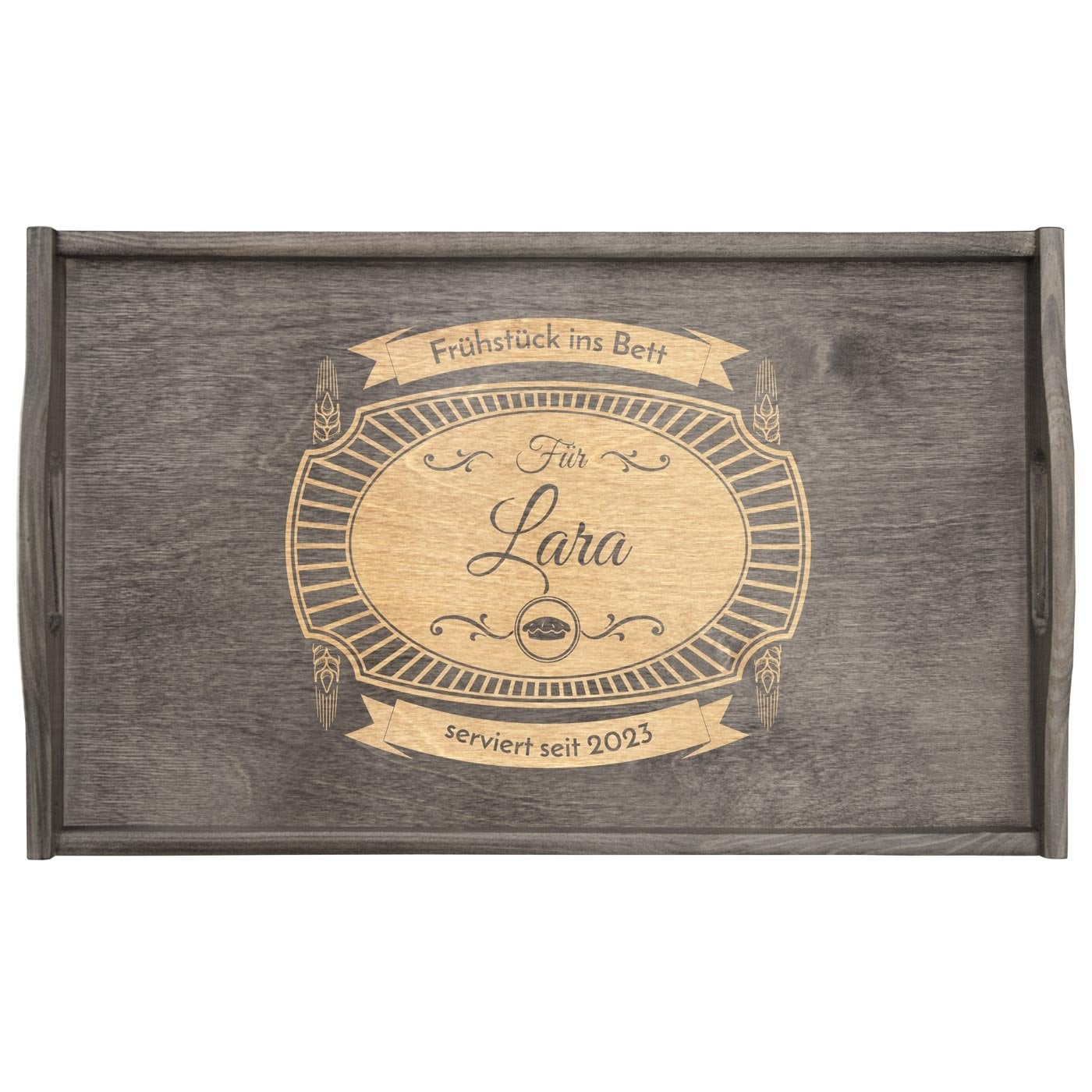 Klappbarer Tablettisch aus Kiefernholz mit Gravur Grau für Ihre Ehefrau zum Hochzeitstag