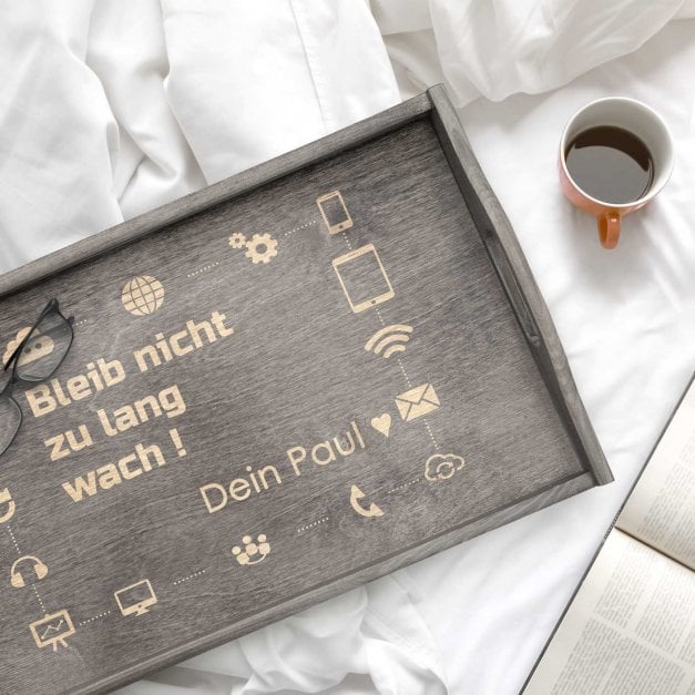 Klappbarer Tablettisch aus Kiefernholz mit Gravur Grau für Ihren Freund Eheman Informatiker Gamer 