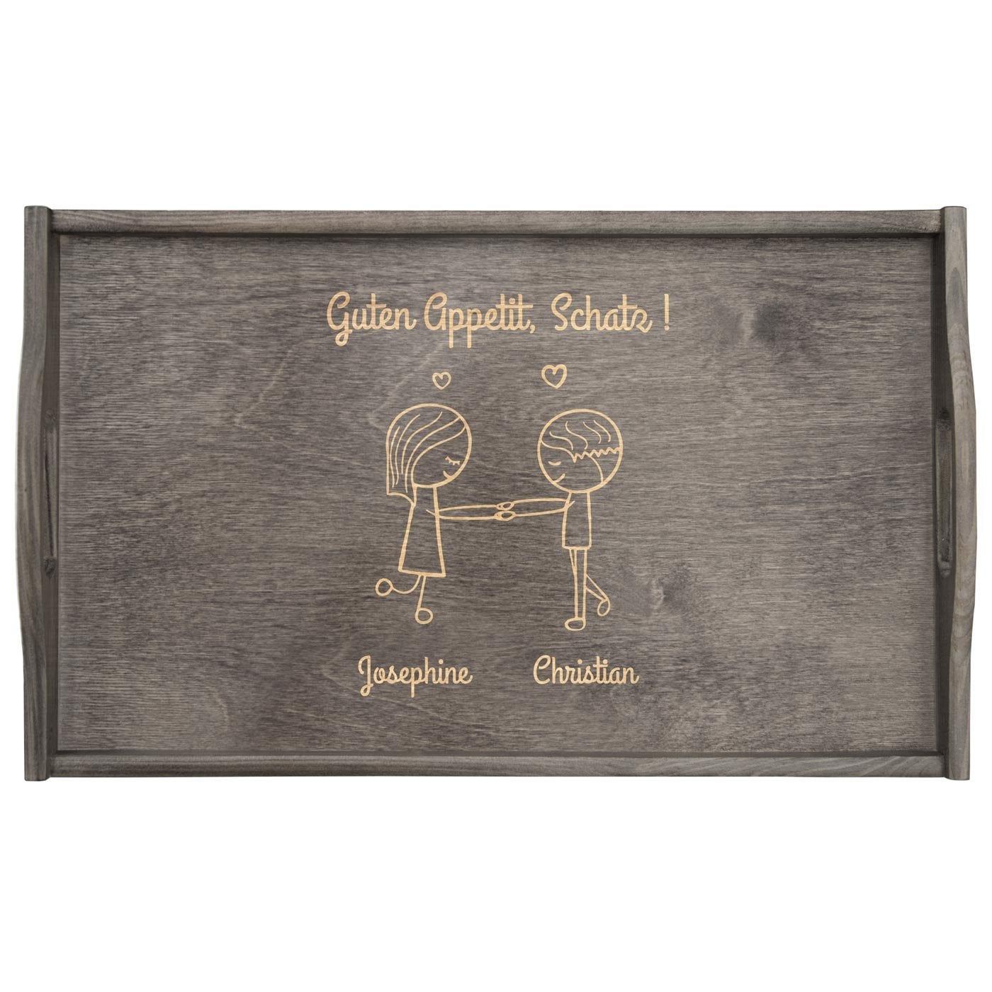 Klappbarer Tablettisch aus Kiefernholz mit Gravur Grau für ein Paar zur Hochzeit zum Hochzeitstag Einzug