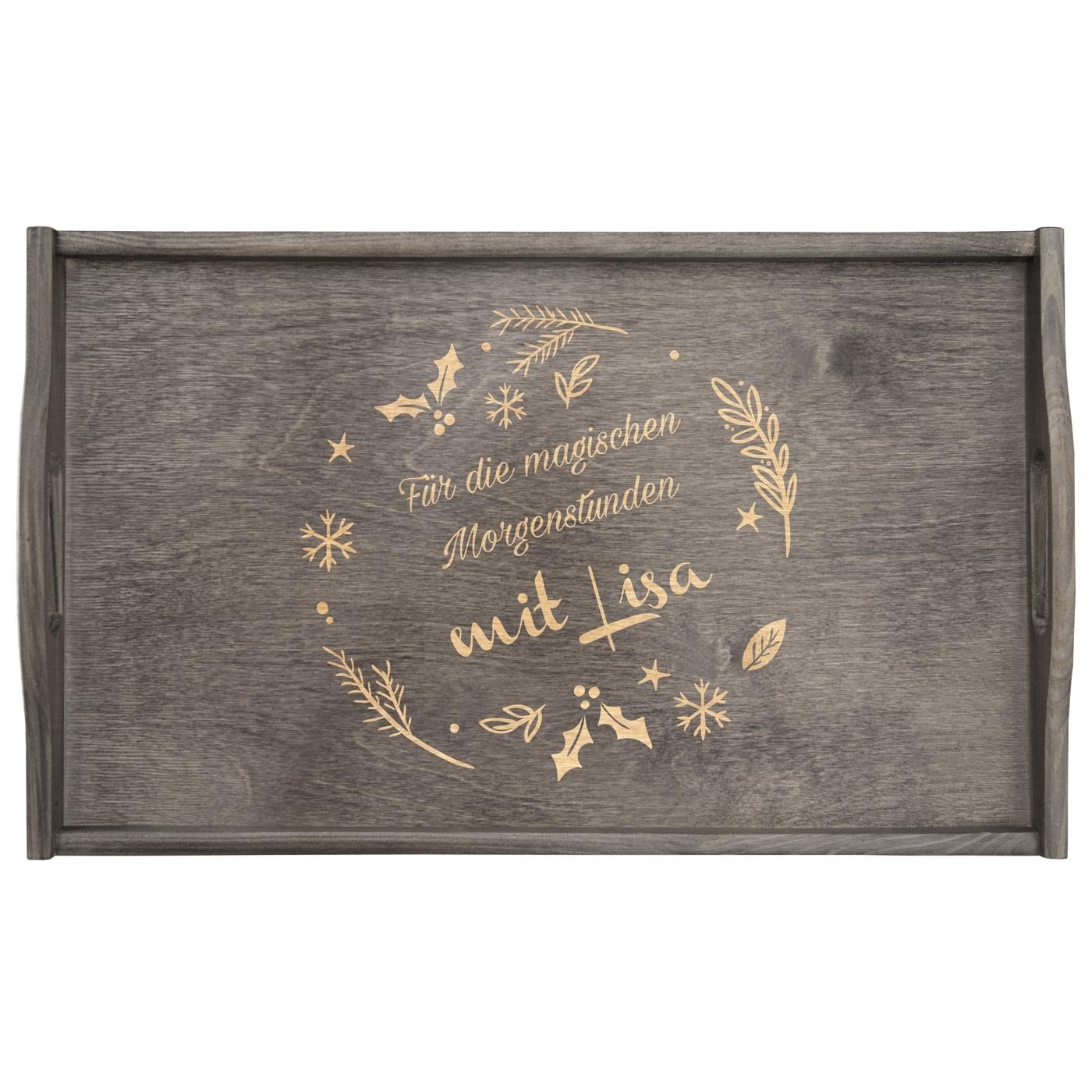 Klappbarer Tablettisch aus Kiefernholz mit Gravur Grau für sie zur Weihnachtsfeier