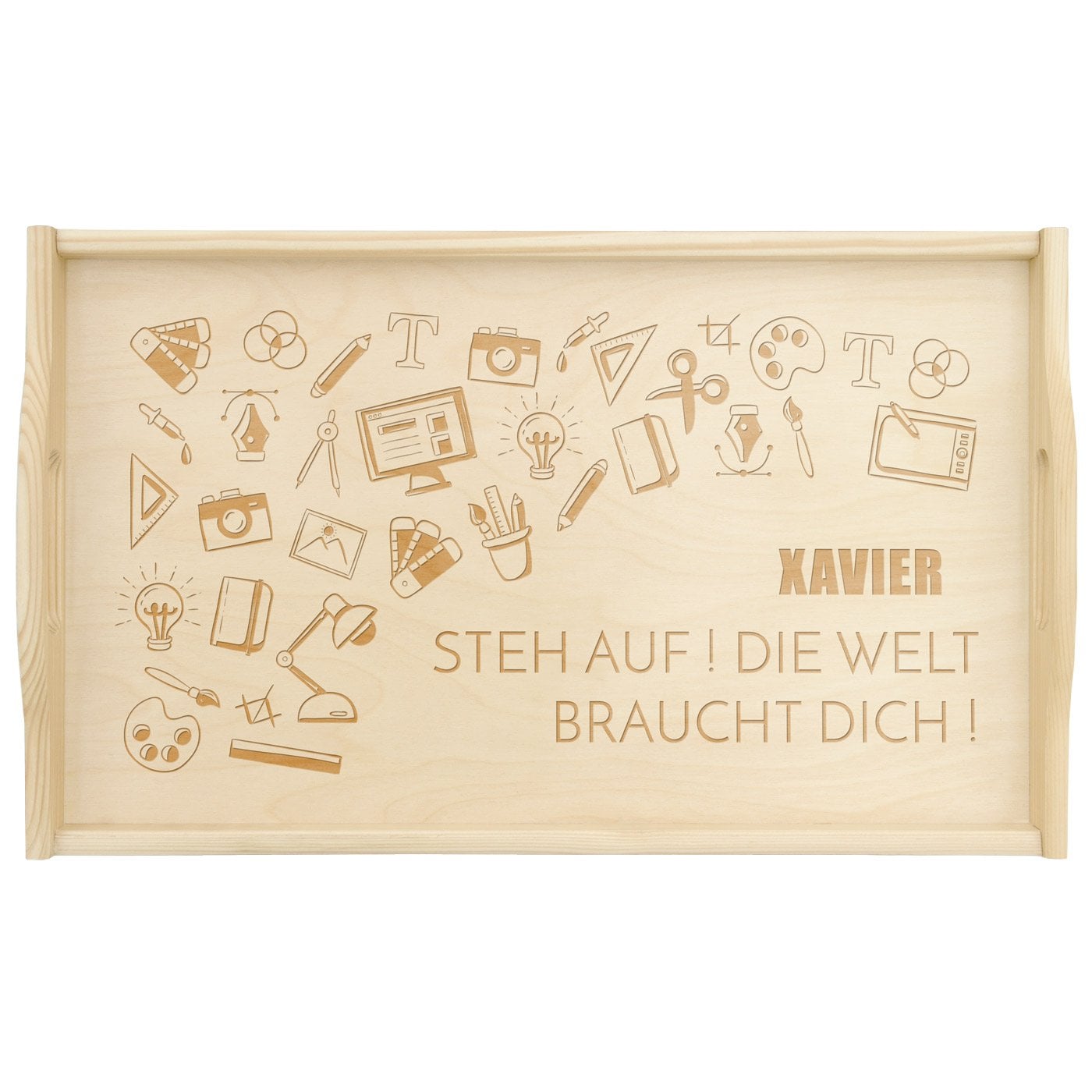 Klappbares Betttablett aus Kiefernholz mit Gravur Natur für ihn zum Ehrentag zum neuen Job
