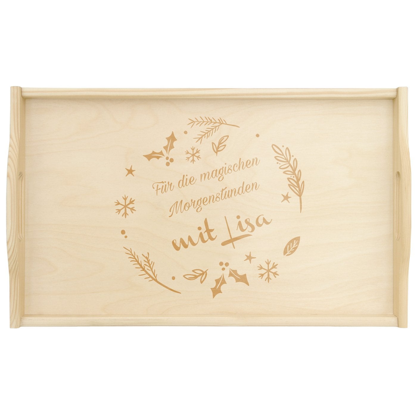 Klappbares Betttablett aus Kiefernholz mit Gravur Natur für sie zur Weihnachtsfeier