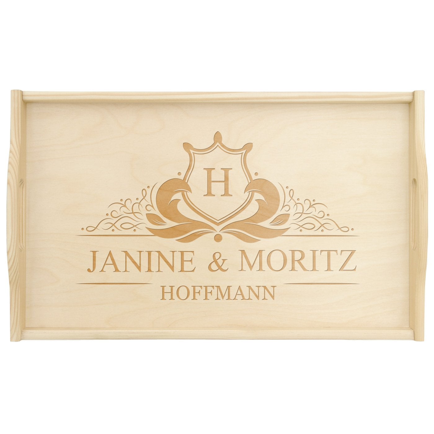 Klappbares Betttablett aus Kiefernholz mit Gravur Natur für ein Paar zur Hochzeit zum Hochzeitstag Einzug