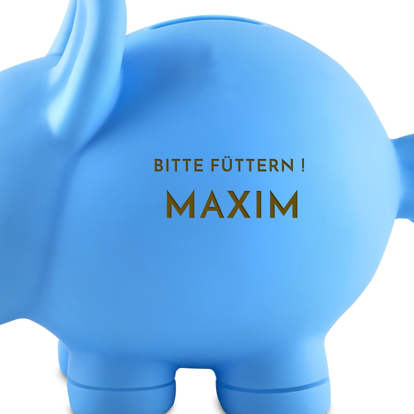 Blaues Sparschwein mit Gravur für einen Jungen zum Geburtstag