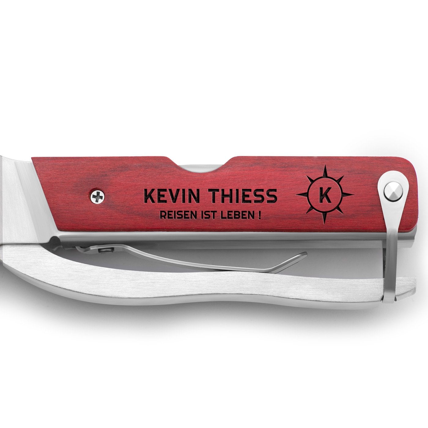 Kompaktes Multitool mit Gravur für einen Globetrotter