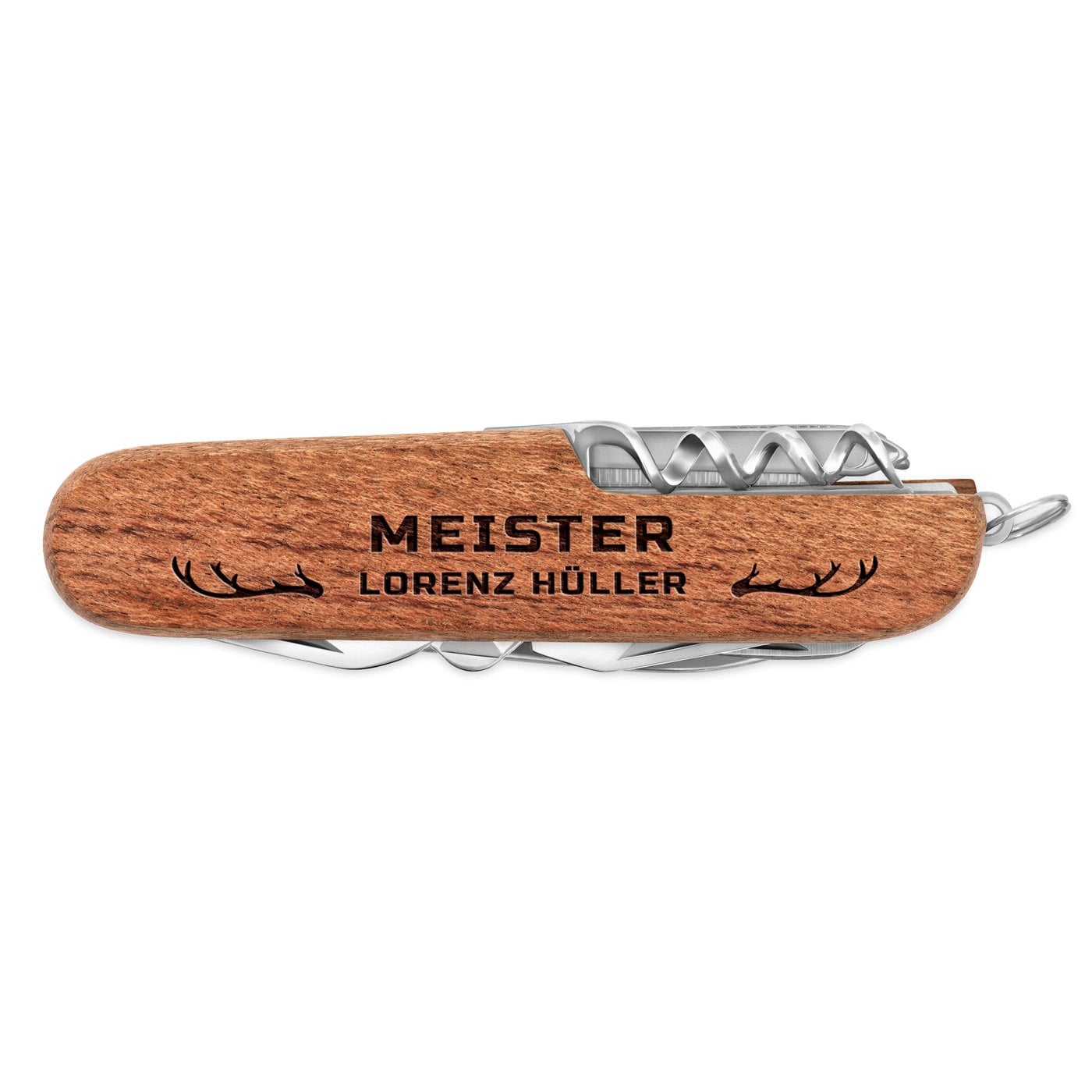 Holz Taschenmesser mit Gravur für einen Jäger, Pilzsammler