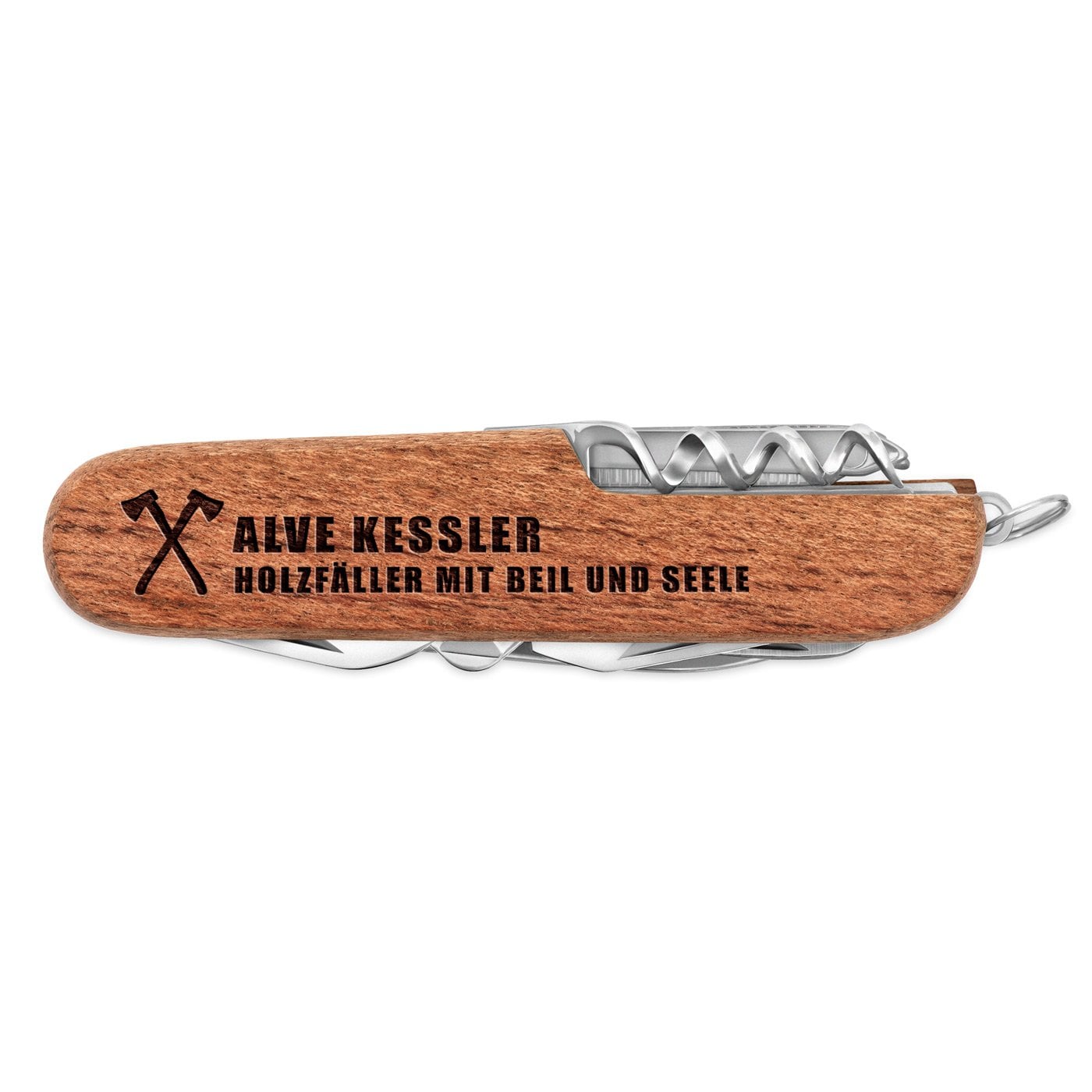 Holz Taschenmesser mit Gravur für einen Holzfäller